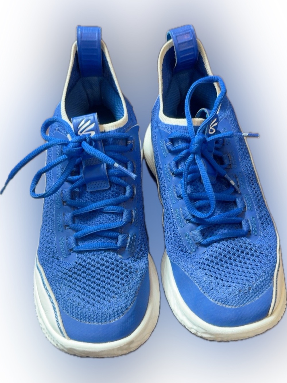 Under Armour curry Kids Blue Athletic Sneakers with White Accents sz 6